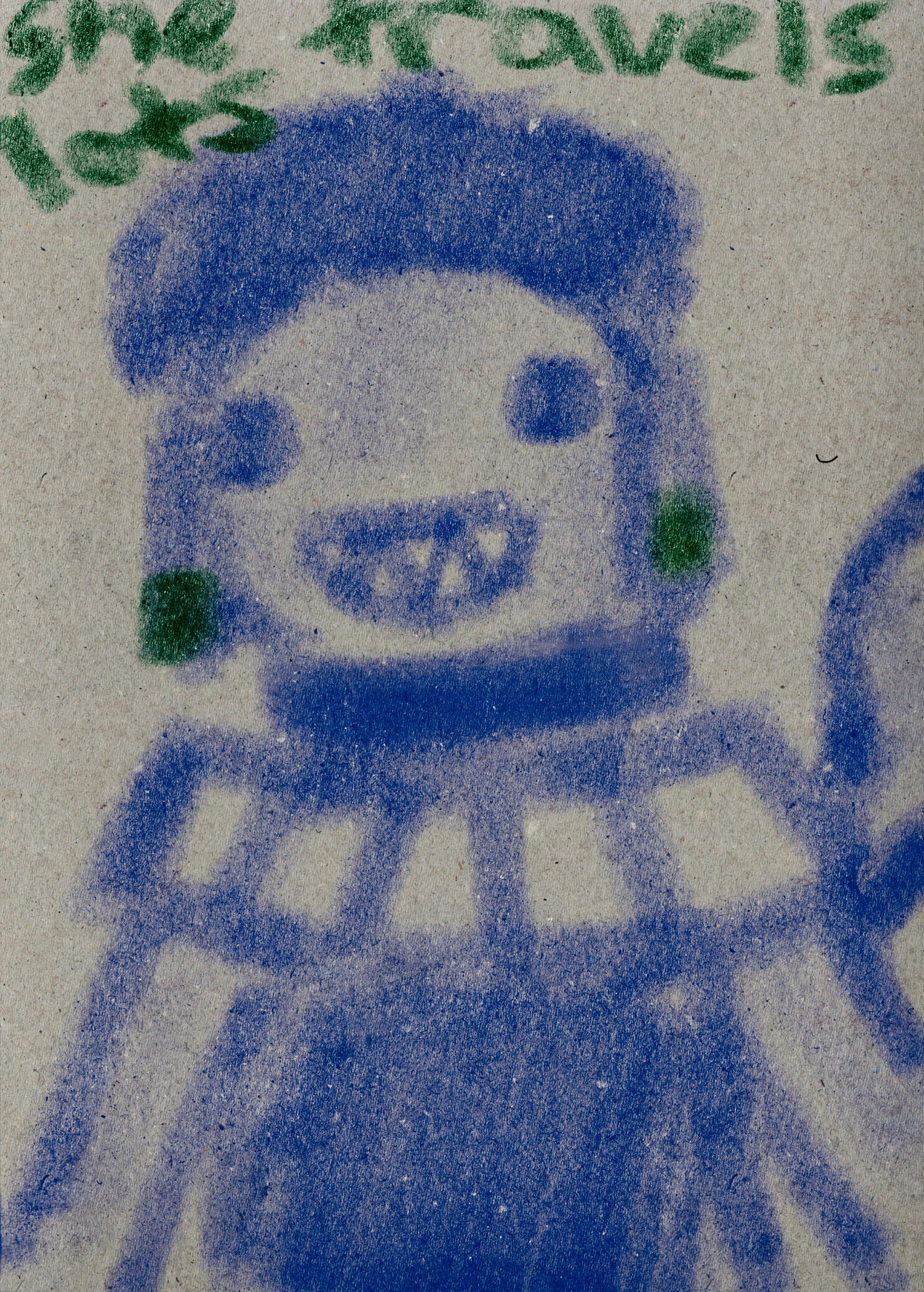 Fiinel Ja with a grinning smile. The text above her reads "She travels lots"