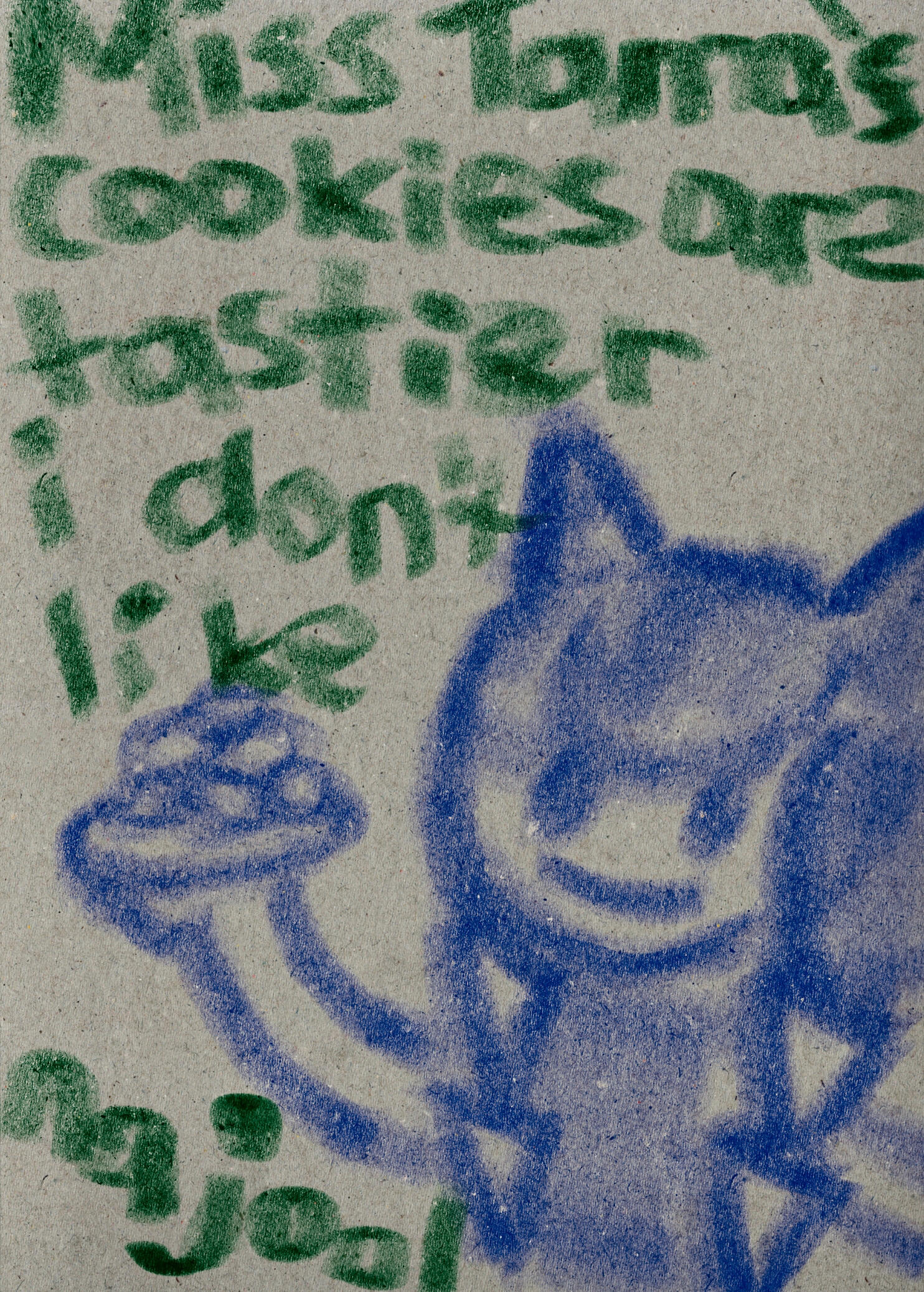 A cute Hhetsarro holding up a place of cookies. The text reads "Miss Tama's cookies are tastier i don't like najool"